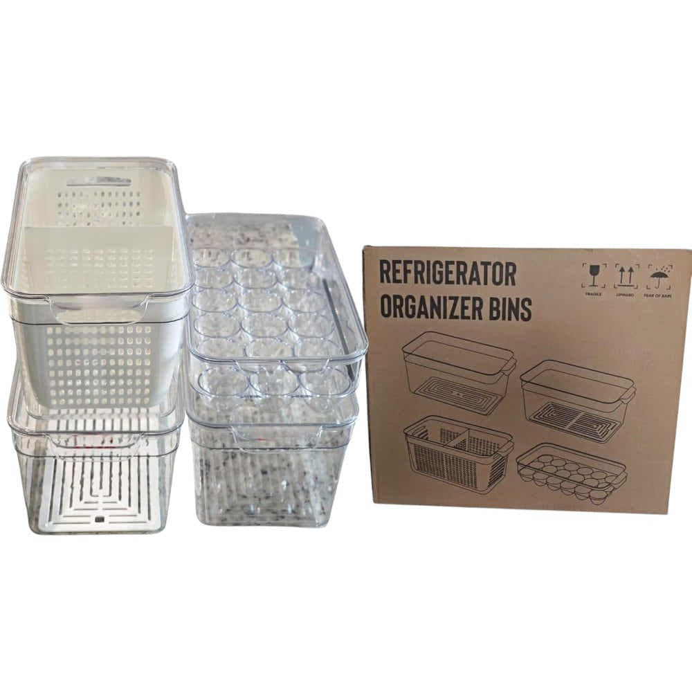 DS BS 4-Pack Refrigerator Organizer Bins with Lids