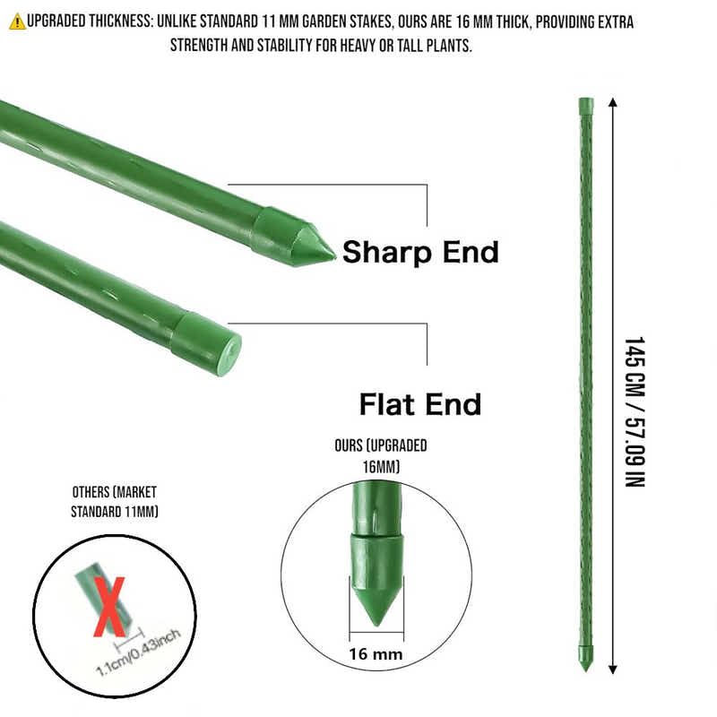 DS BS 10pcs 16mm×1.45m Plastic Coated Metal Garden Stakes