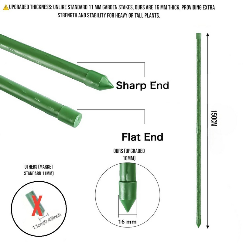DS BS 10pcs 16mm×150CM Plastic Coated Metal Garden Stakes