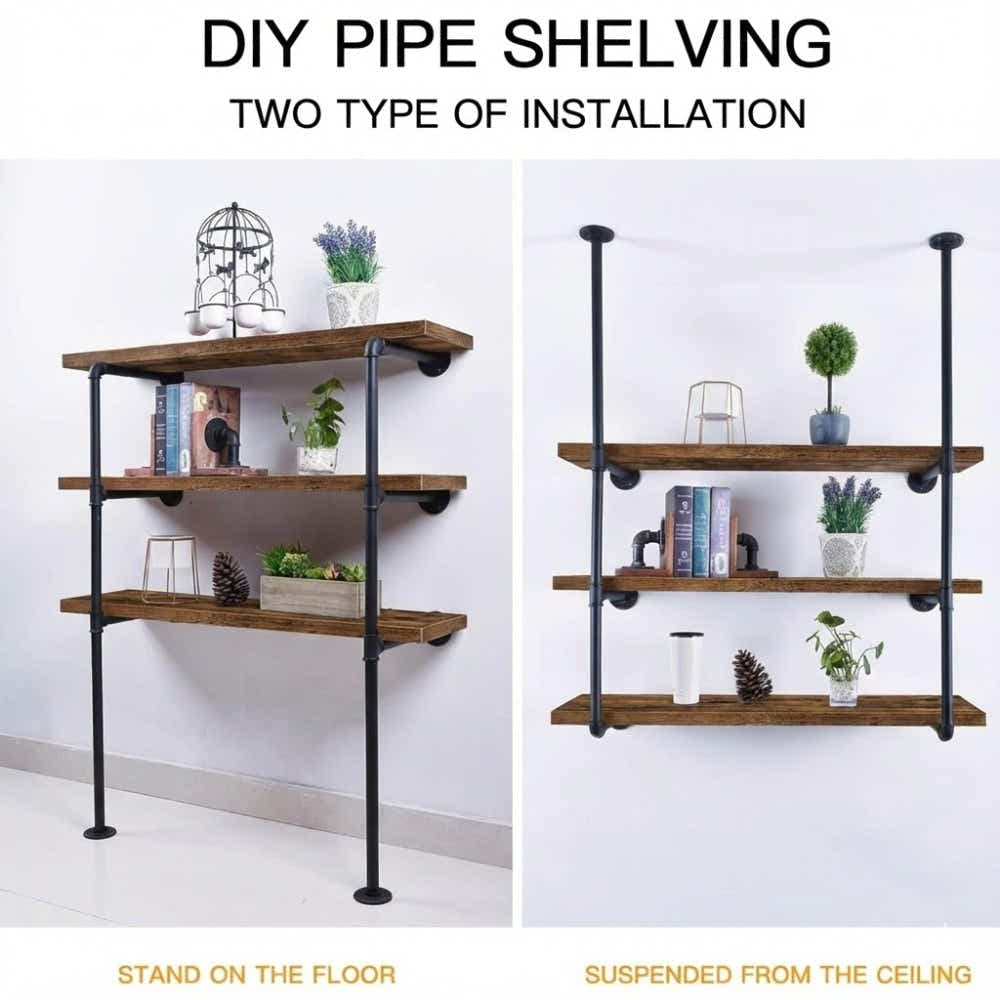 DS BS 3 Tier DIY Industrial Pipe Shelf 60CM