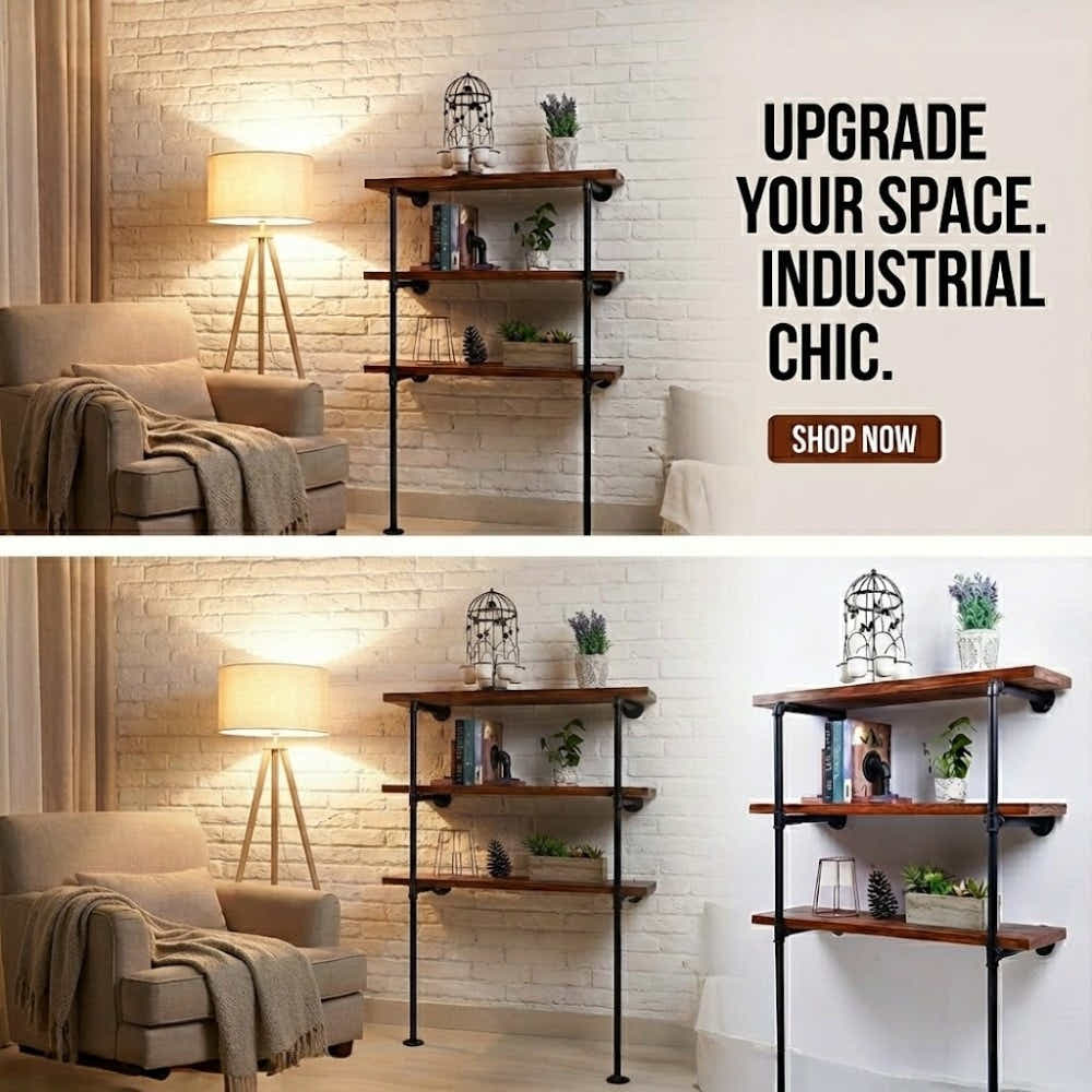 DS BS 3 Tier DIY Industrial Pipe Shelf 60CM