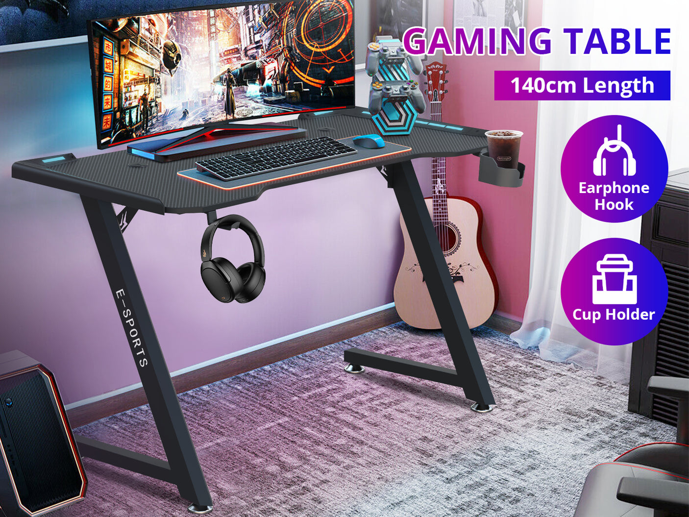 Gaming Table KZ-1 140cm with Wireless Charger and Mouse Pad