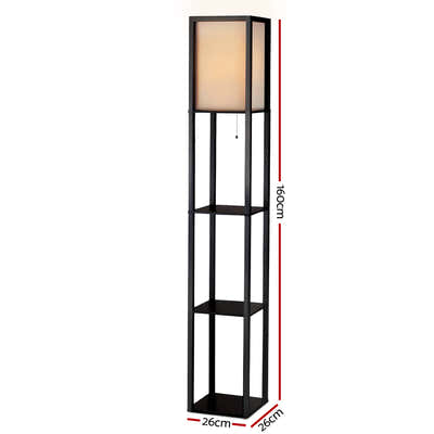 Led Floor Lamp Shelf Vintage Wood Standing Light Reading Storage Bedroom