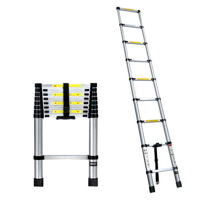 Giantz 2.6M Telescopic Ladder Aluminium Extension Extendable Steps