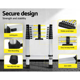 Giantz 2.6M Telescopic Ladder Aluminium Extension Extendable Steps