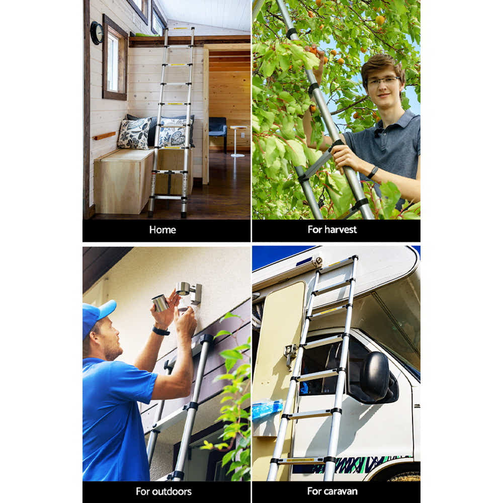Giantz 2.6M Telescopic Ladder Aluminium Extension Extendable Steps