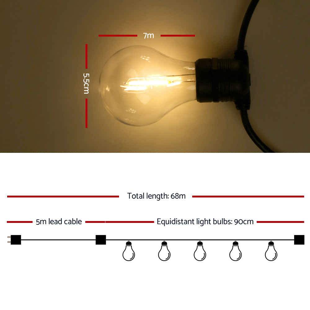 DS NA 68m Festoon String Lights LED Outdoor Wedding Party Garden Decor