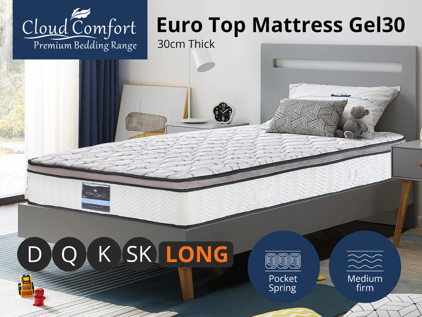 Memory Foam Mattress Gel30 Long Single