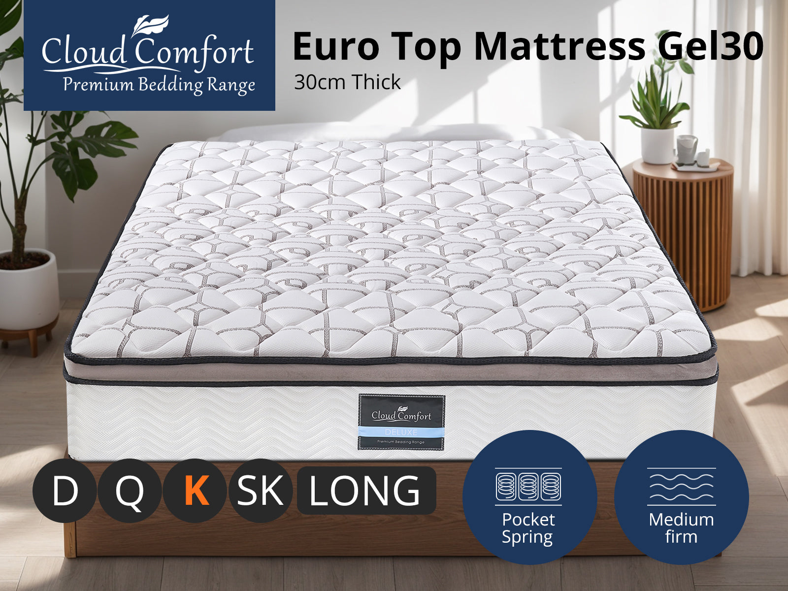 Euro Top Memory Foam Mattress GEL30 - King