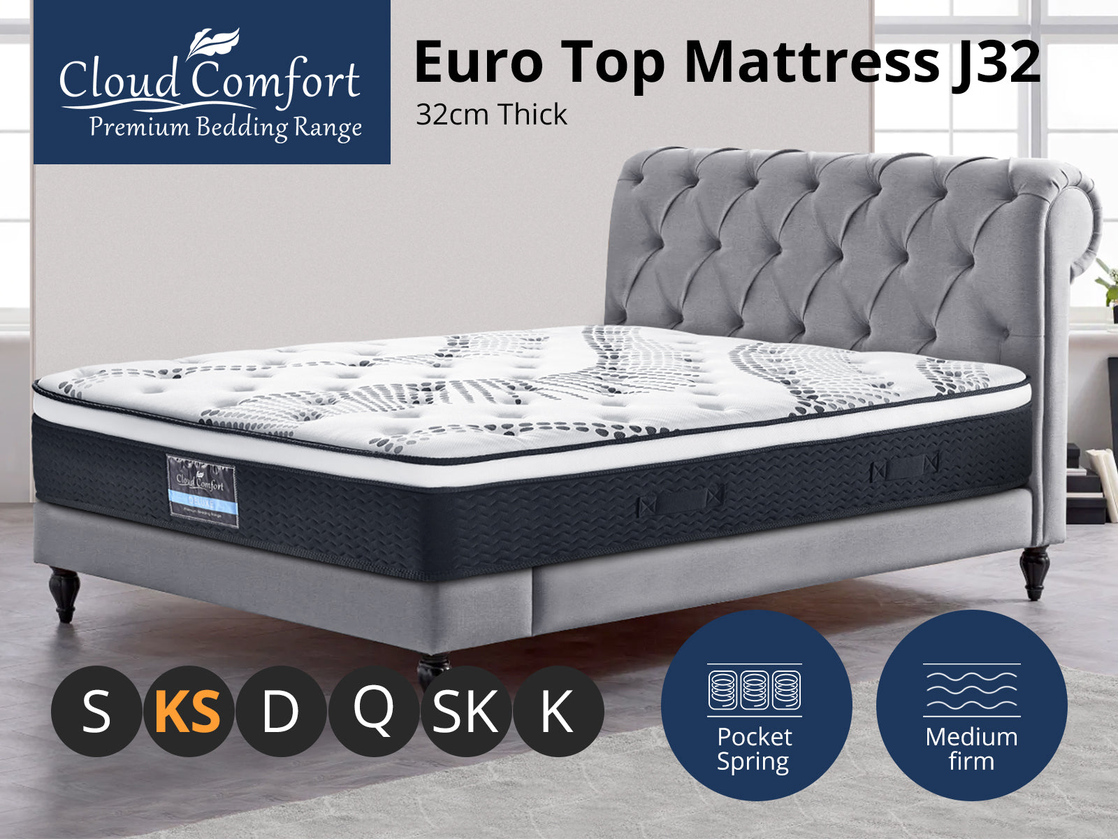 Euro Top Mattress J32 - King Single