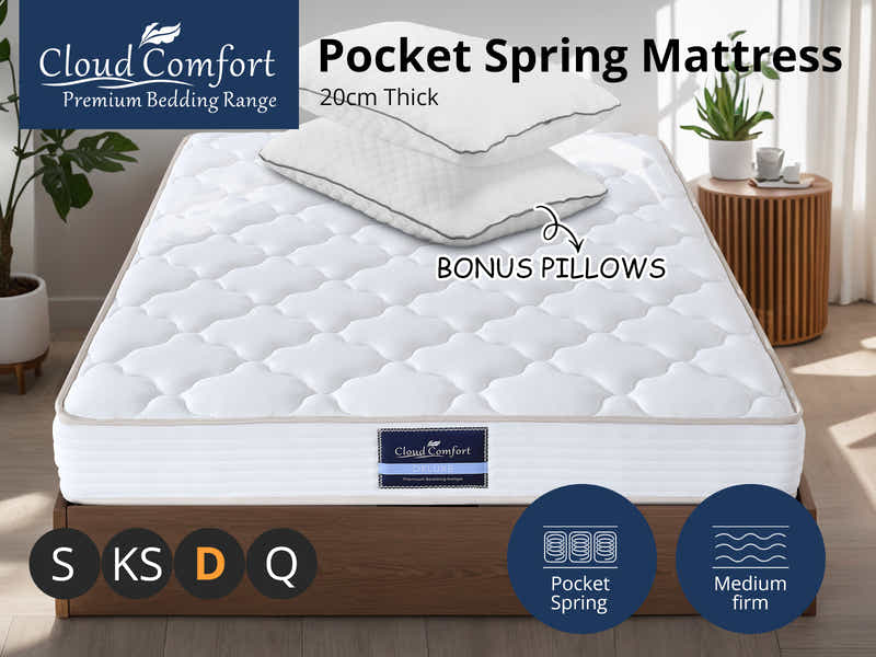 Euro Top Mattress PIL20 with Pillows - Double