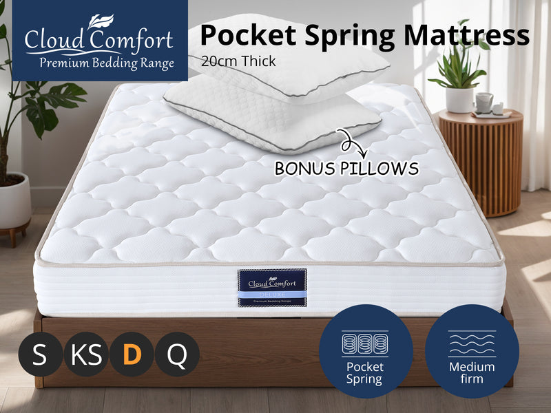 DS Euro Top Mattress PIL20 with Pillows - Double