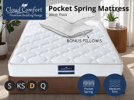 DS Euro Top Mattress PIL20 with Pillows - Double