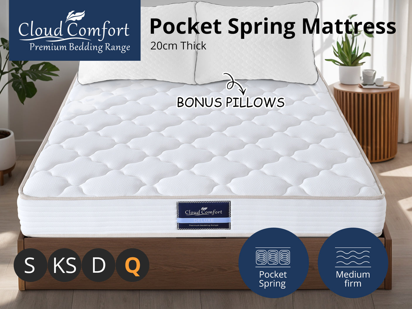 Euro Top Mattress PIL20 with Pillows - Queen