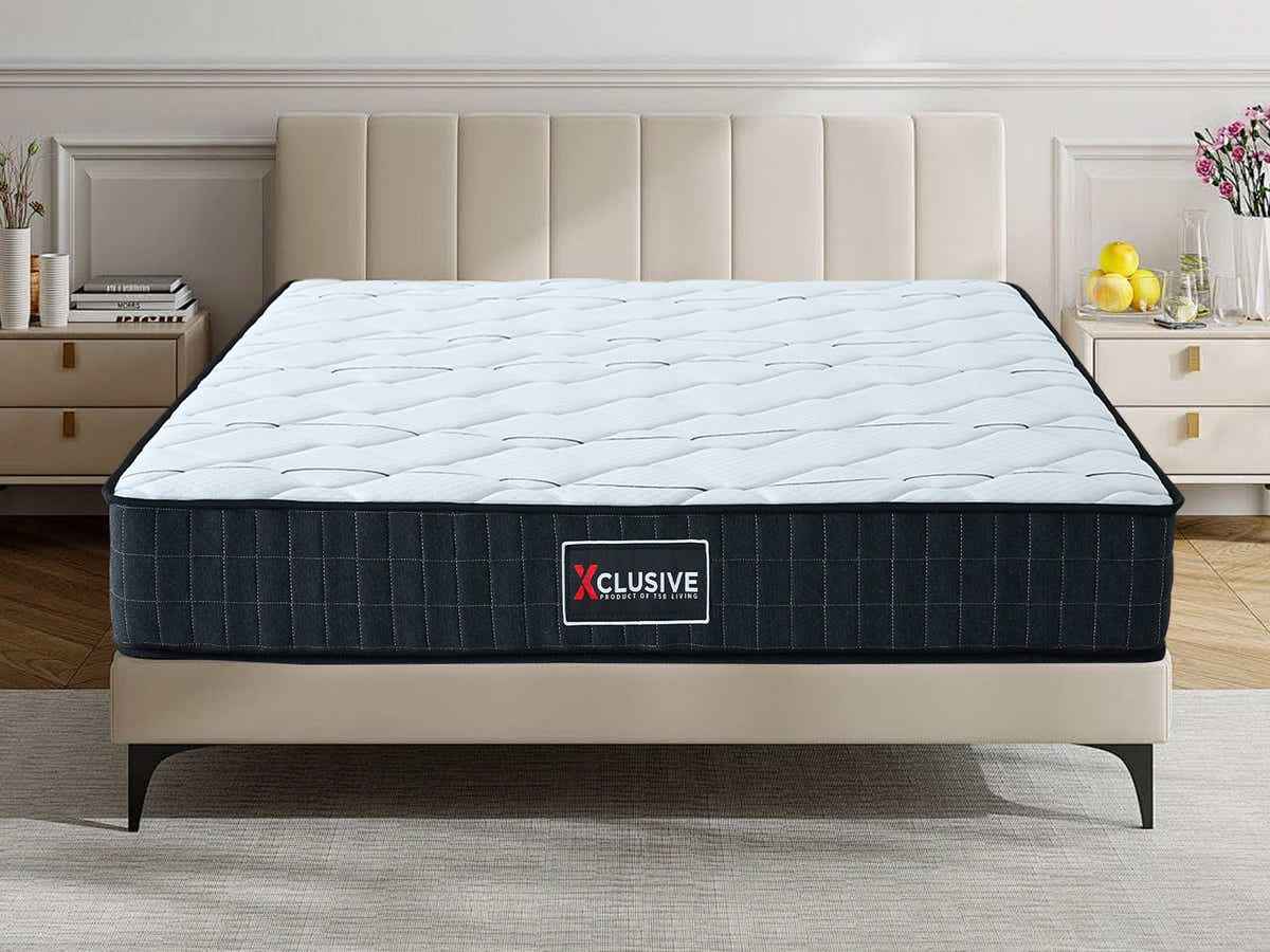 Aria Velvet Bed Frame Black & Xclusive Pocket Spring Mattress X20 Queen