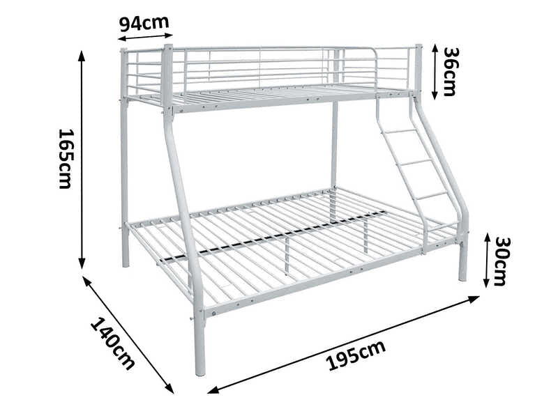 White Metal Triple Bunk Bed with Bonnell Mattress Combo