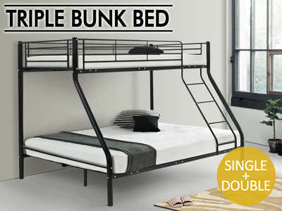Metal Triple Bunk Bed - Black
