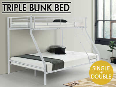 Metal Triple Bunk Bed - White