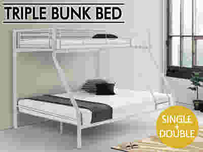 Metal Triple Bunk Bed - White