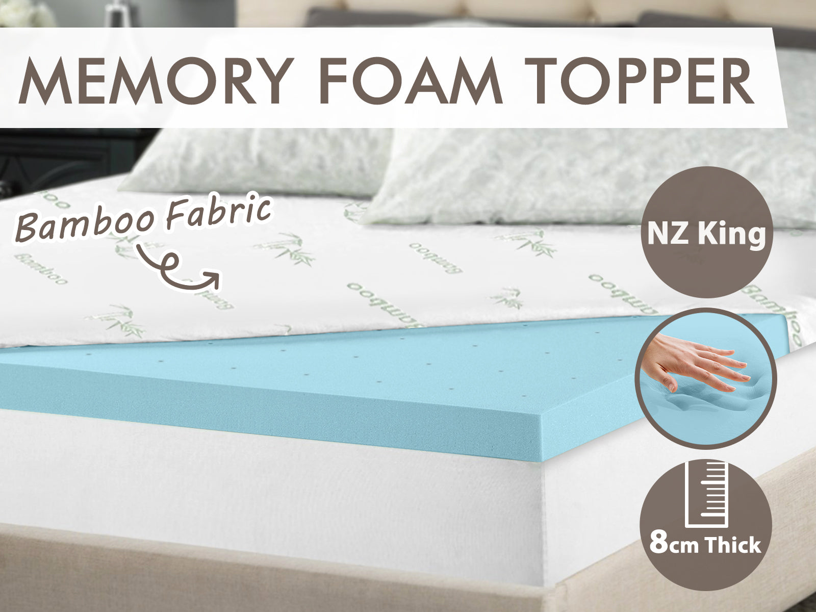 Memory Foam Mattress Topper 8 cm Blue – King