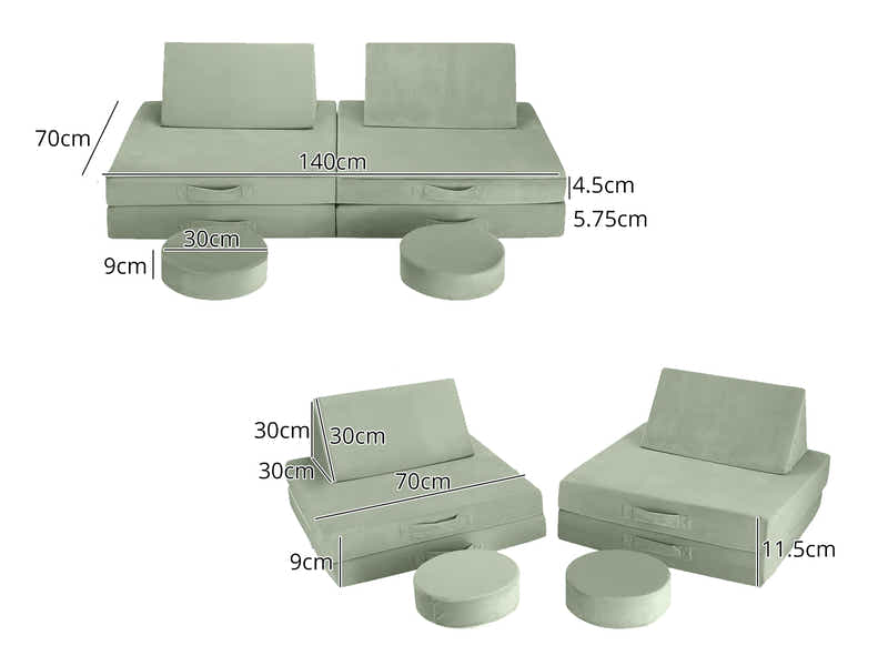 Play couch 6pcs Green