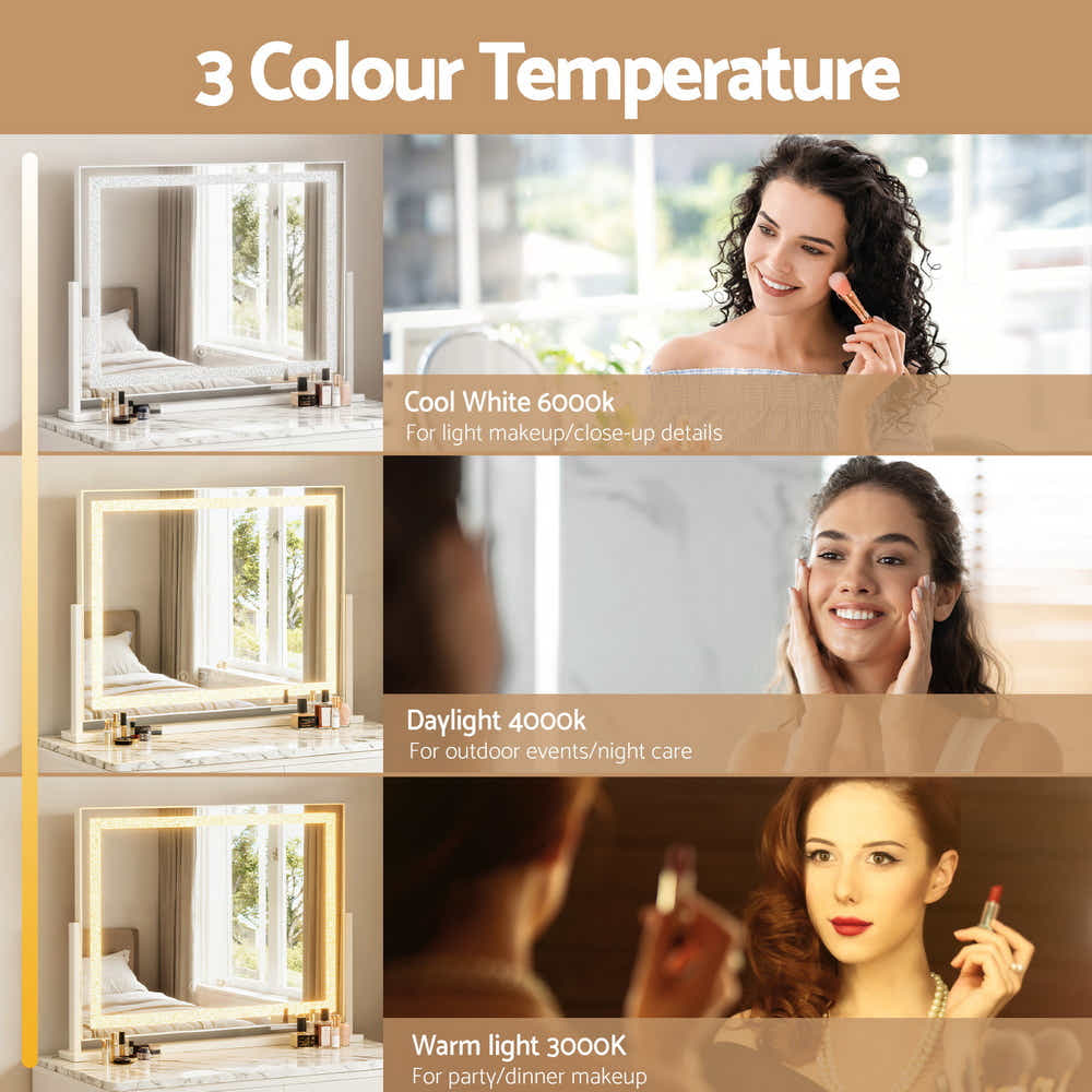 DS NA Embellir 60x50cm Vanity Mirror: 360° Rotating Makeup Mirror with LED Light