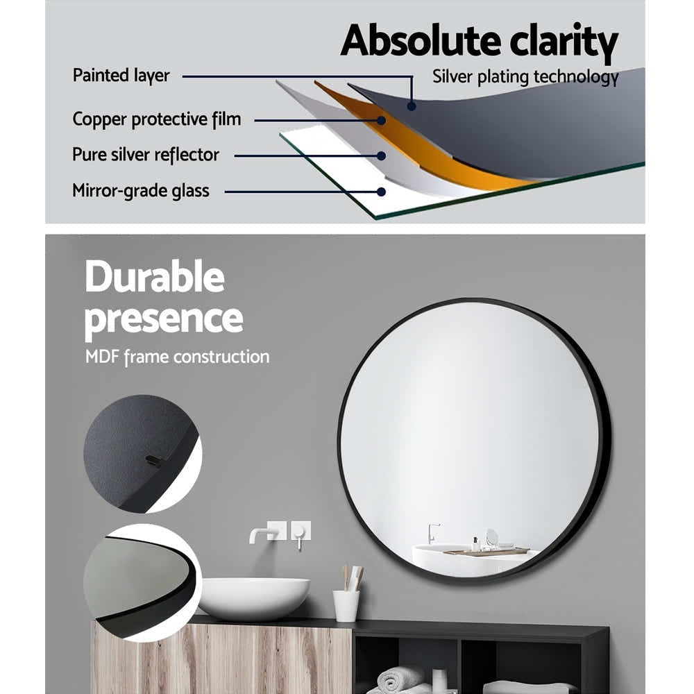 DS NA Embellir 2 Wall Mirror Makeup 50cm Home Decor Bathroom Round Black