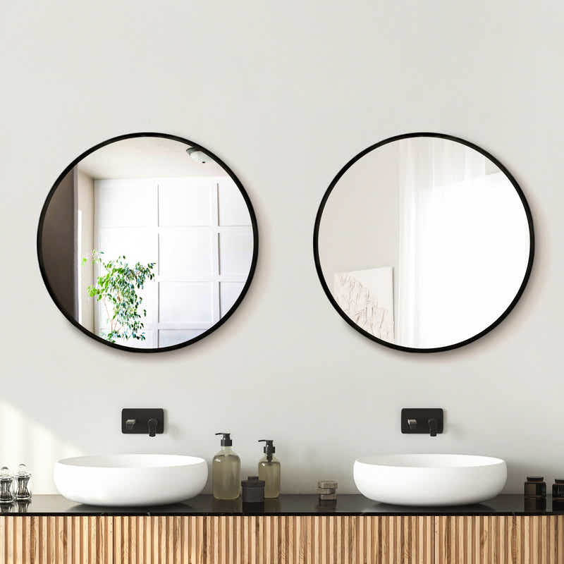 DS NA Embellir 2 Wall Mirror Makeup 50cm Home Decor Bathroom Round Black