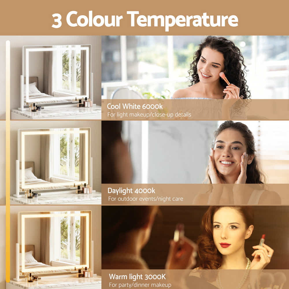 DS NA Embellir 58x46cm Vanity Mirror: 360° Rotating Makeup Mirror with LED