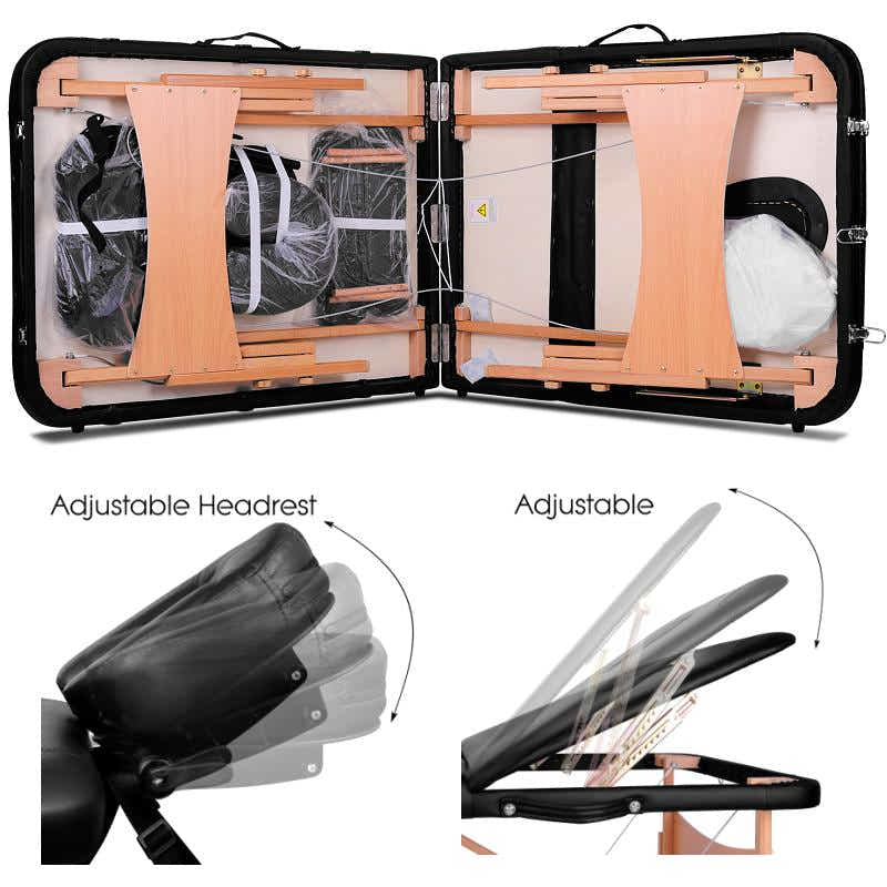 3-Fold Portable Wooden Massage Table - Black