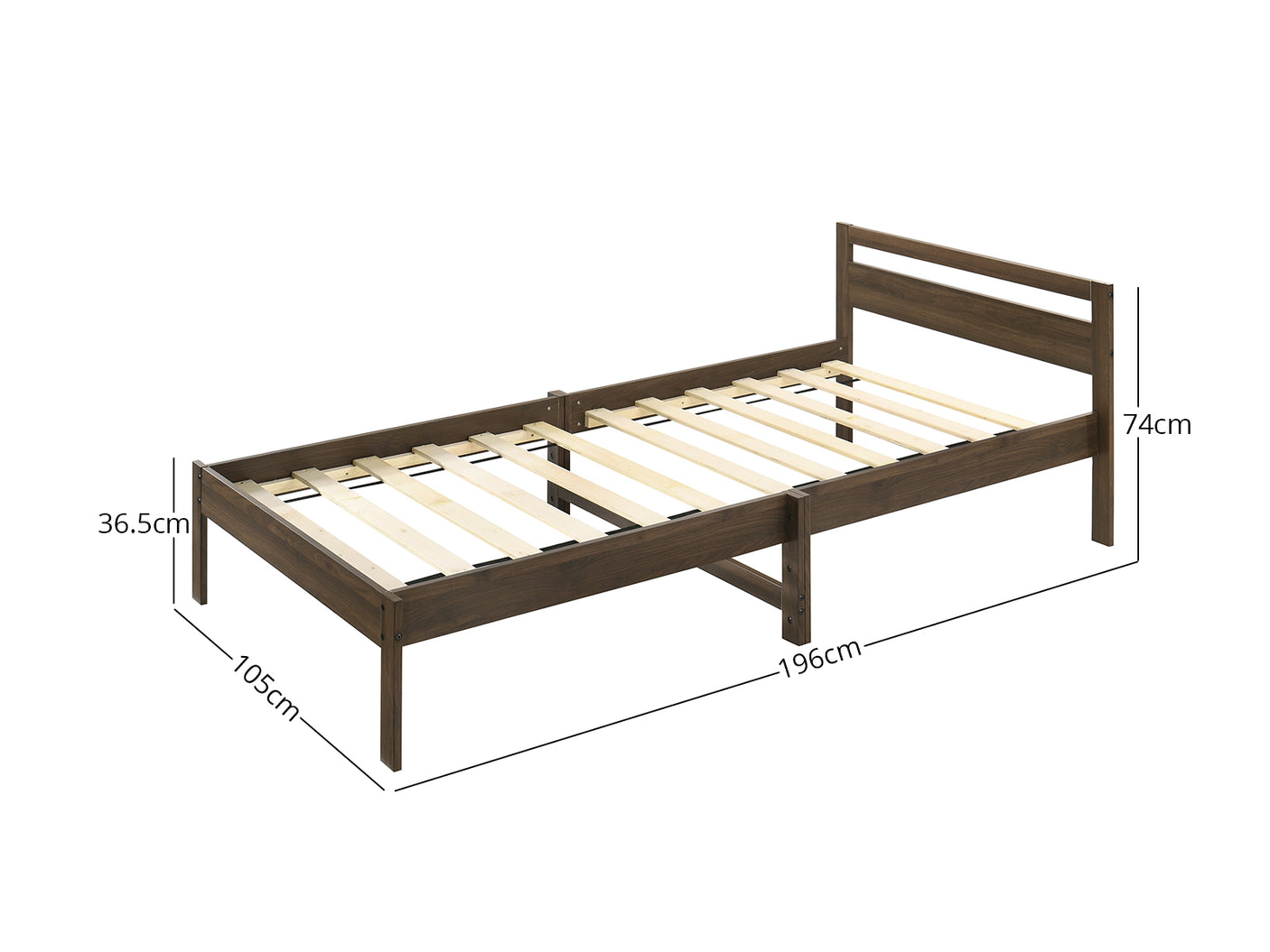 Lzzy Single Bed Frame - Walnut