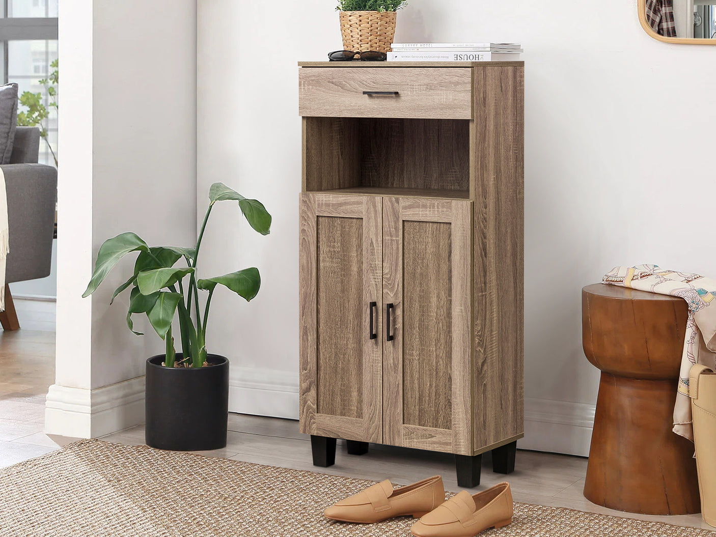 Johnson 2 Door Shoe Cabinet With 1 Drawer