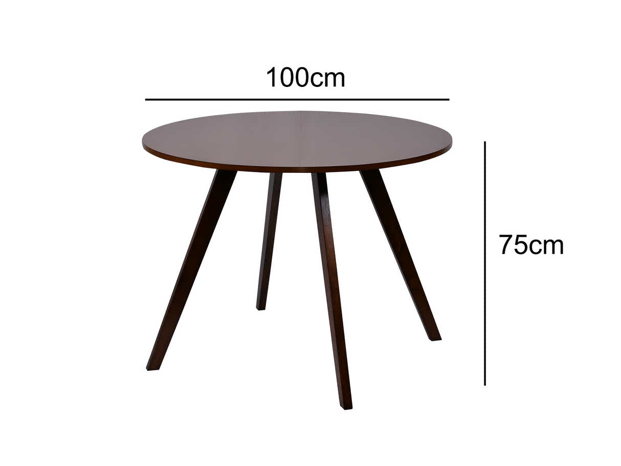 Hexa Round Dining Table Walnut - 100 cm & Walnut Bonded Leather Dining Chair - Set of 4