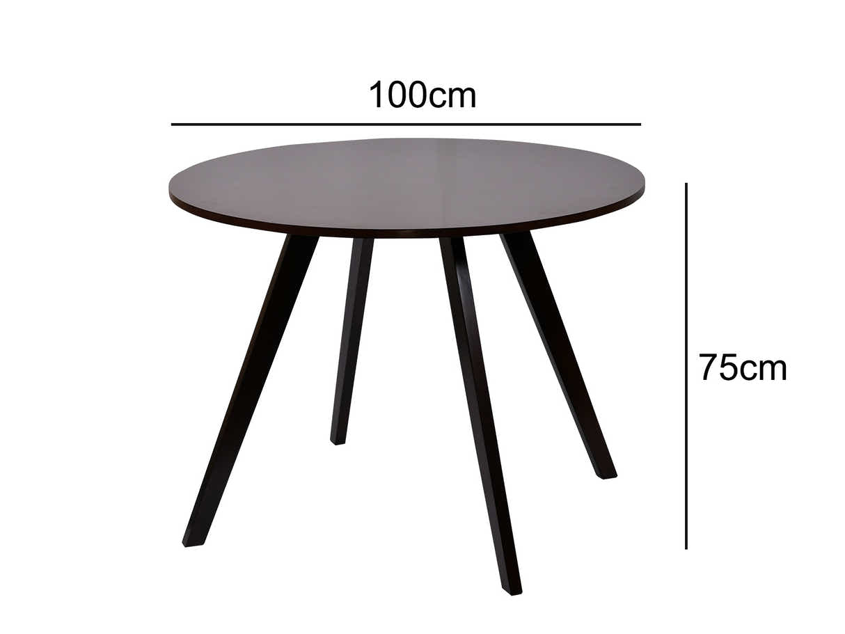 Hexa Round Dining Table Wenge - 100 cm & Walnut Bonded Leather Dining Chair - Set of 4
