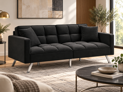 DS Legen Futon Sofa Bed Velvet - Black