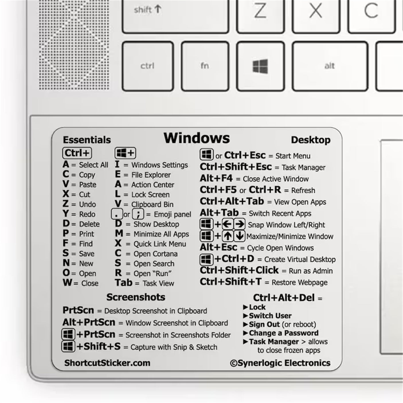 DS PB Windows PC/Laptop Reference Keyboard Shortcut Sticker - Clear No-Residue