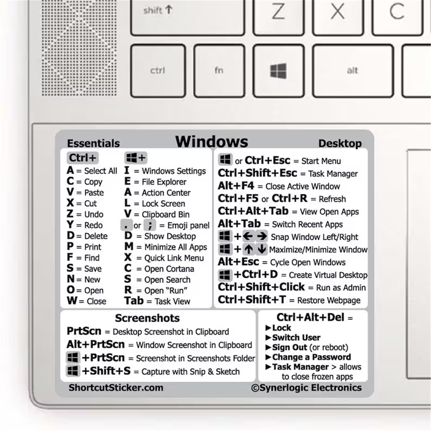 DS PB Windows PC/Laptop Reference Keyboard Shortcut Sticker - White No-Residue