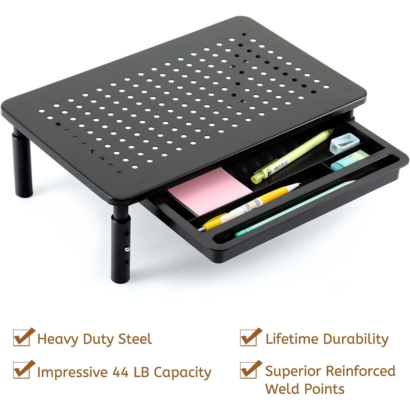 DS PB Office Monitor & Laptop Ergonomic Metal Riser Stand - 3 Levels Adjustable