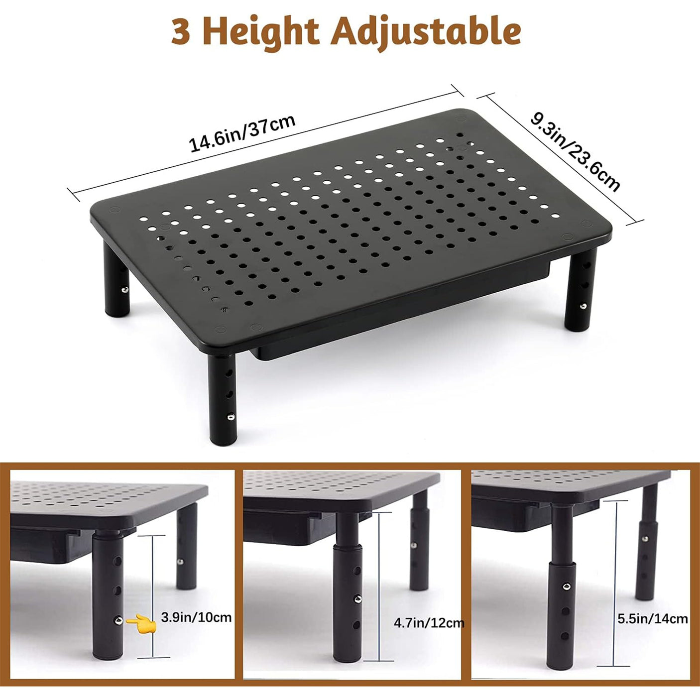 DS PB Office Monitor & Laptop Ergonomic Metal Riser Stand - 3 Levels Adjustable
