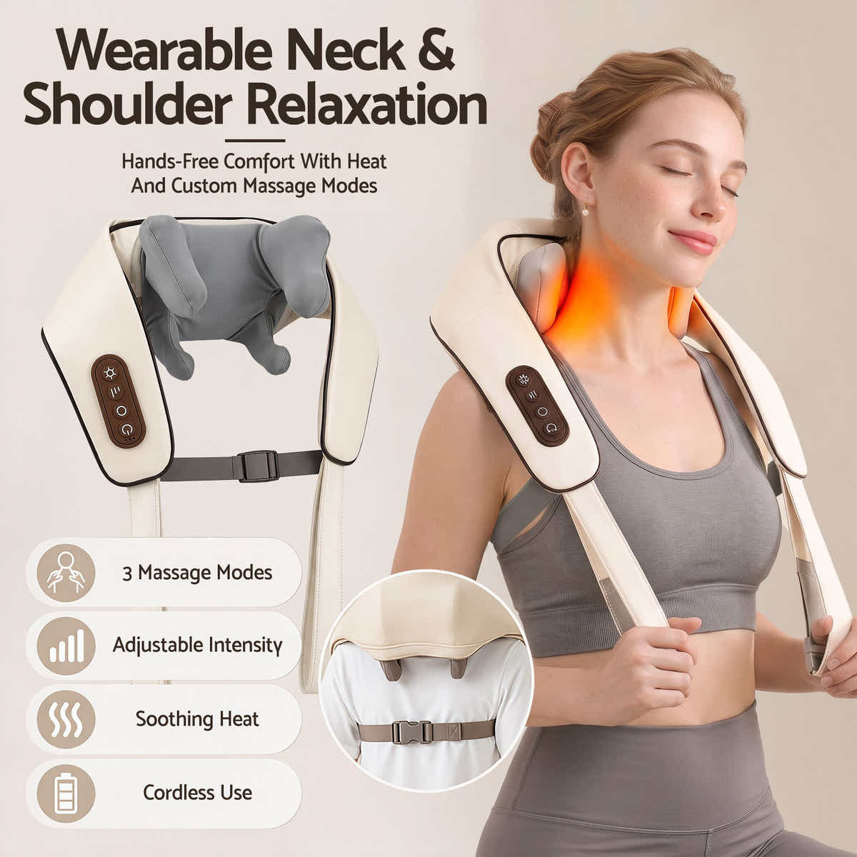 Livemor Neck Massager with Heat Pillow Shiatsu Shoulder Back Massager