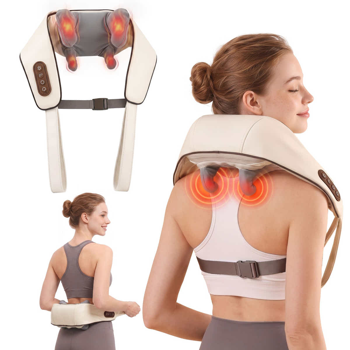 Livemor Neck Massager with Heat Pillow Shiatsu Shoulder Back Massager