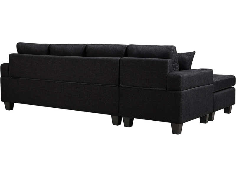 New Marcia Sectional Sofa with Chaise Linen Black