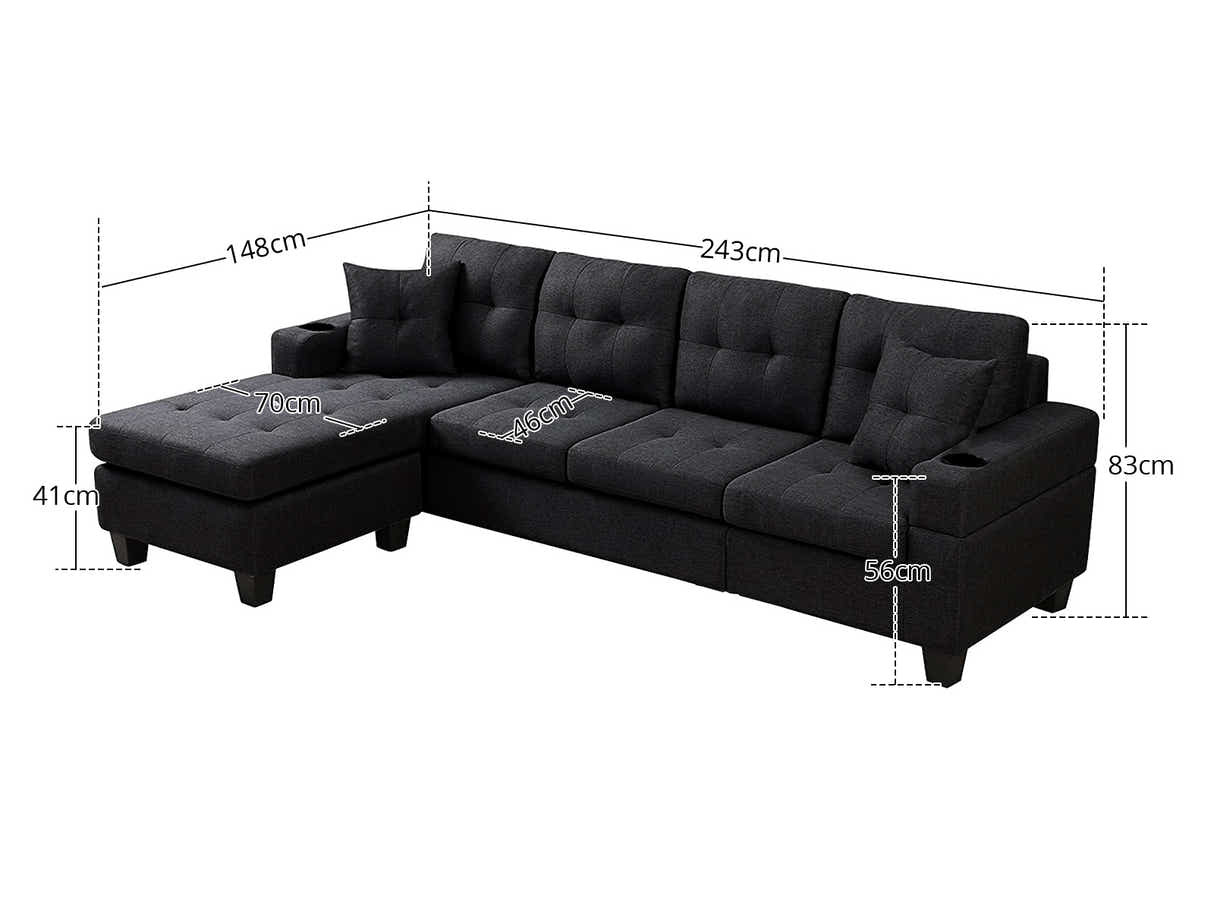 DS New Marcia Sectional Sofa with Chaise Linen - Black