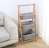 DS BS Natural Bamboo 3-Tier Laundry Basket Rack