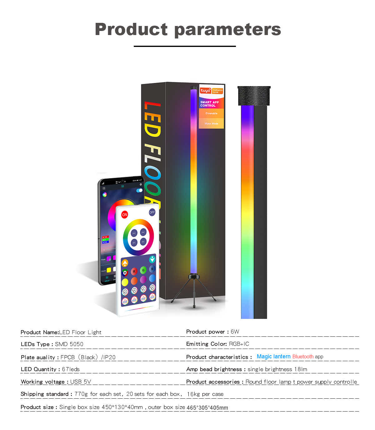 DS BS Smart APP RC Control LED RGB Floor Lamp with Music Sync