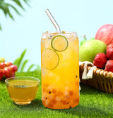DS BS 6 Pack Drinking Glass Cup with Bamboo Lid and Straw Set