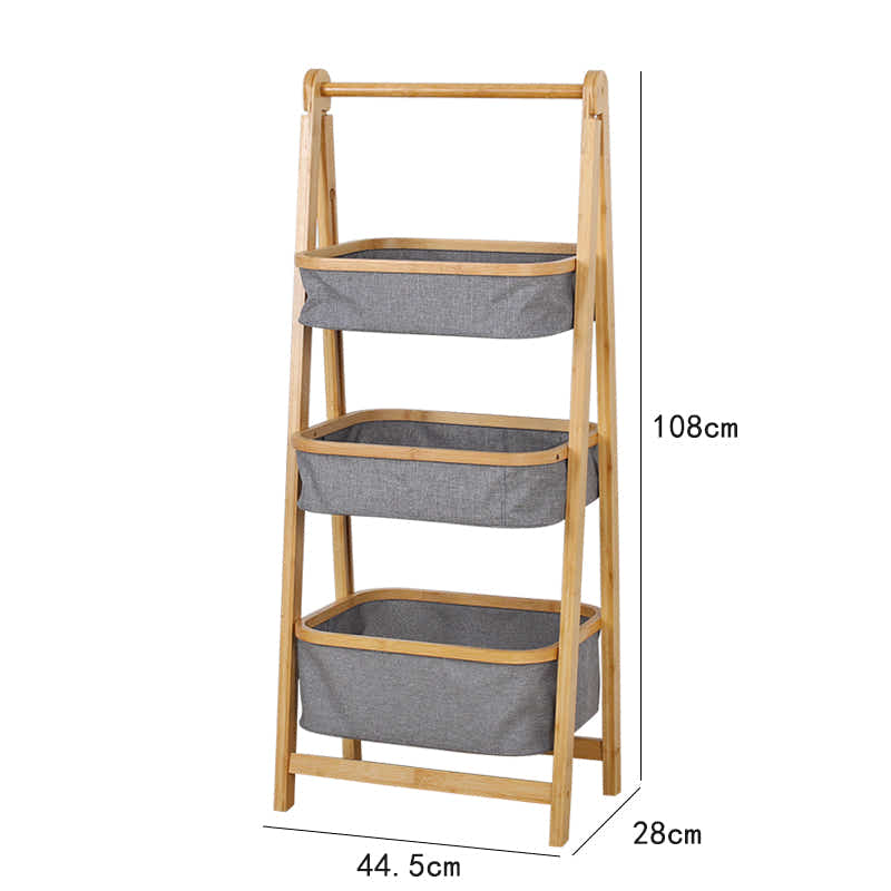 DS BS Natural Bamboo 3-Tier Laundry Basket Rack