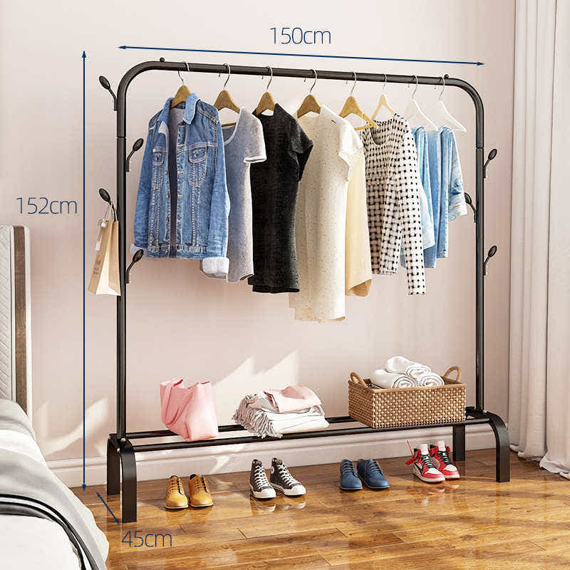DS BS Metal 7 Hook Garment Rack Clothes Coat Stand 150cm-Black
