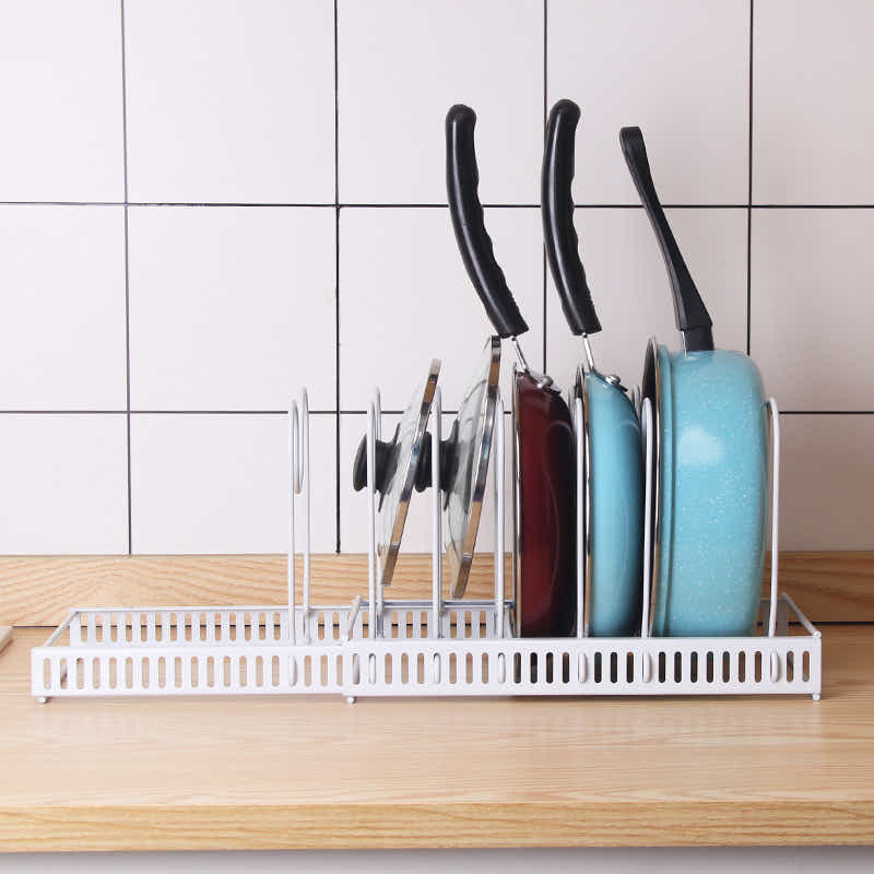 DS BS Adjustable Pot Lid Organizer Dividers Rack 7 Grid-White