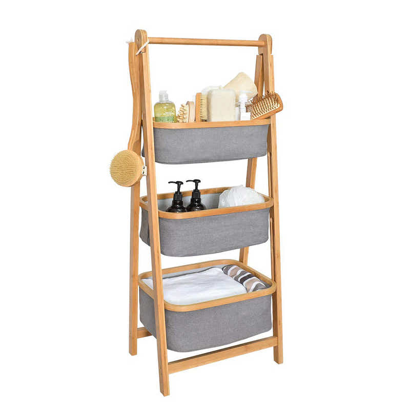 DS BS Natural Bamboo 3-Tier Laundry Basket Rack